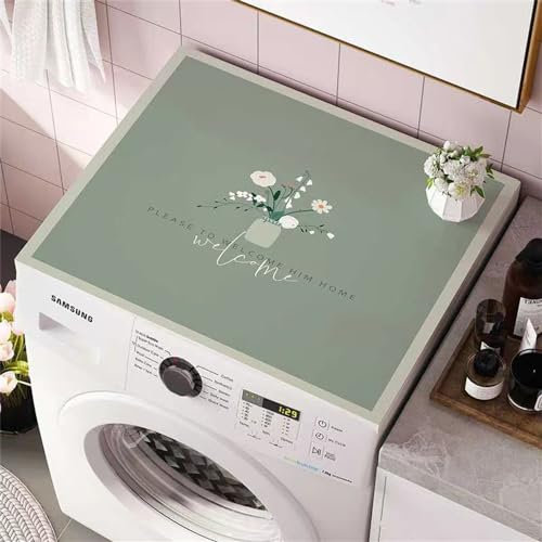 Morbuy Coprilavatrice Tappetino per Lavatrice e Asciugatrice CN Motivo Pianta Nordico 3D, Antiscivolo Asciugatura Rapida, Morbido e Ritagliabile per Frigorifero, Cucina (60x60cm,Vaso Verde)