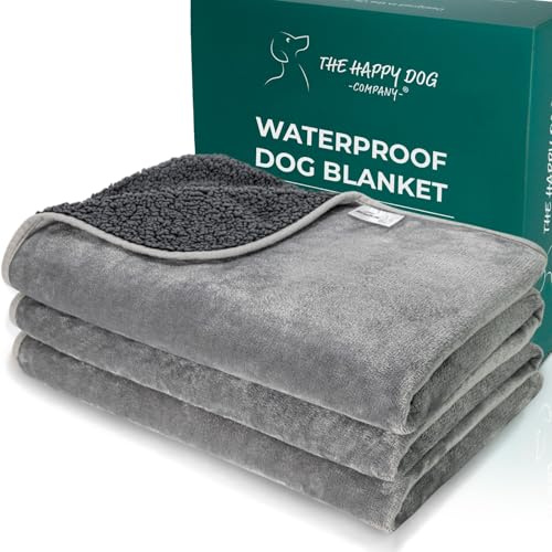 100% Waterproof Blanket for Bed - Soft Fleece Washable Waterproof Dog Blankets for Large Dogs, Pet Blankets for Bed/Sofa/Dog Crate, Reversible Fluffy Furniture Protector, 152x200cm, Grey/Grey