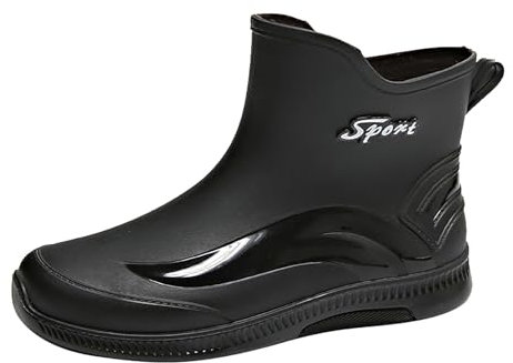Stivali di Gomma da Uomo Corti, da Pioggia, da Giardino, Impermeabili, per la Sicurezza, da Lavoro, da Pesca, Nero, 44 EU