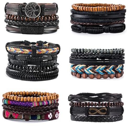 ZENGSING 24 Stück Leder-Armband für Männer Frauen, Geflochten Echtleder Breites Lerderarmband, Manschette Wickelarmband Einstellbar, Premium Echtlederarmband, Tolles Geschenk für Männer