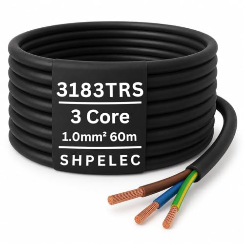 SHPELEC® H05RR-F 3 Core Flexible Rubber Cable - Premium Electrical Wire for Indoor and Outdoor Use - 1.0mm, 1.5mm, 2.5mm 5m, 10m, 20m (1.0mm 60m)