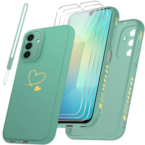 Czyoa Handyhülle Kompatibel mit Samsung Galaxy A17 / A26 5G und 3 Stück Hartglas Schutzfolie + 1 Schlüsselband, Weich und TPU, Stoßfest und Kratzfest Schutzhülle (Grün)