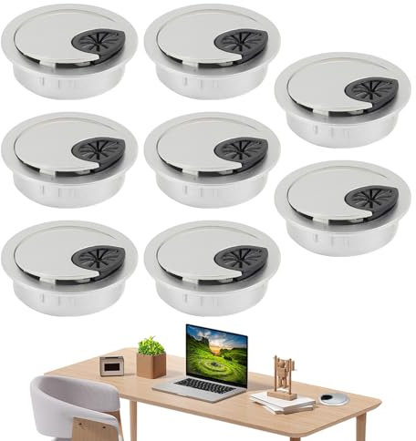 Yqhugbc 8 Pezzi Passacavi Scrivania, Copri Foro per Cavi da Scrivania, Tappo Foro Scrivania Passacavi, Passacavo per Scrivania, Copri Buco Scrivanie, per Cavi da Tavolo per Ufficio e Casa (Argento)