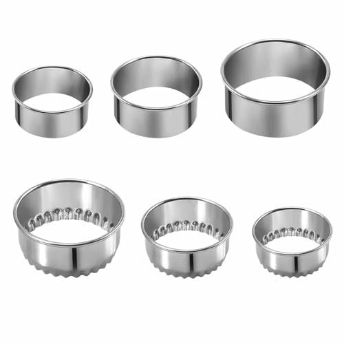 Stainless Steel Cookie Cutter Set, Flat and Fluted Edge Round Biscuit Cutters Pastry Cutters Dumpling Skin,Set of 6