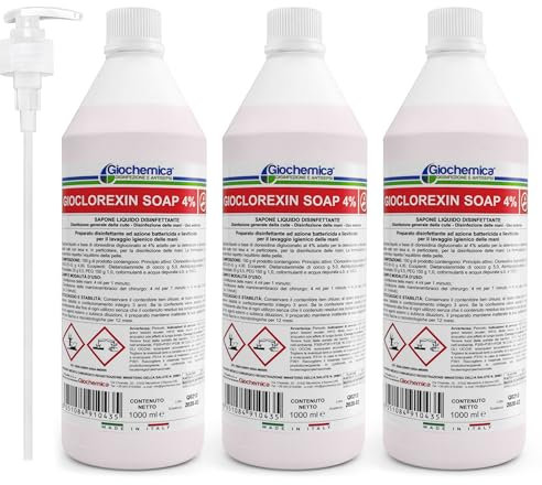 GIOCHEMICA GIOCLOREXIN SOAP 4% Sapone Liquido Disinfettante a Base di Clorexidina 3 Flaconi da 1000