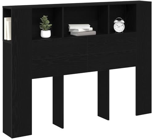 vidaXL modernes schwarzes Eichen-Kopfteil mit reichlich Stauraum aus massiver Holzstruktur, perfekt für Schlafzimmer; stilvolles und langlebiges Design; Schlafzimmerdeko; schickes Offenes