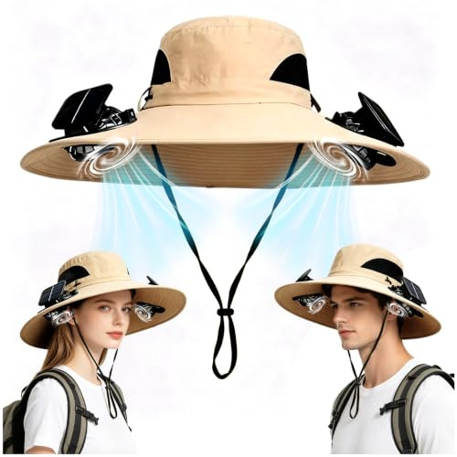 TOGETDREAM Solar Powered Fan Hat Outdoor Fishing Fan Hat Wide Brim Cooling Hat