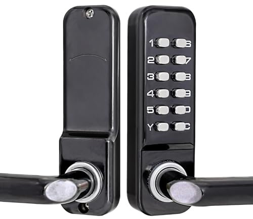 Serratura per cancello senza chiave con sistema meccanico, design a pulsante nero, in lega di zinco, adatta per porte da 30 a 65 mm, uso interno/esterno