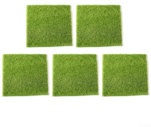 Erba artificiale in plastica, 5 pezzi, verde realistico, erba fatata in miniatura, decorazione da giardino per casa delle bambole (30 x 30 cm)