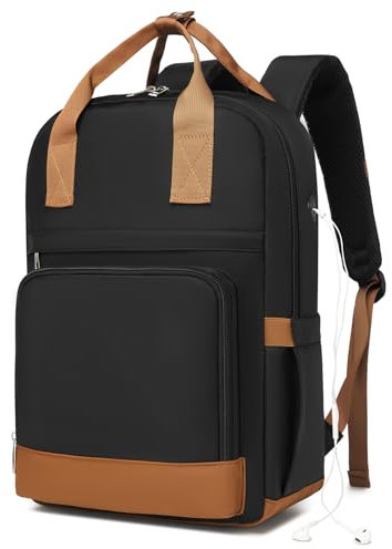 KONO Zaino per computer portatile da 15,6, elegante, impermeabile, zaino antifurto di grande capacità, per Zaini scuola, università, lavoro e viaggi, nero/marrone