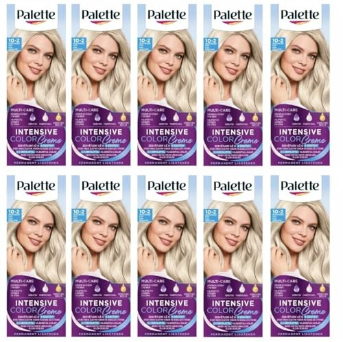 (Pack de 10) Palette Intensive Color Cream 10-2 (A10) Ultra Ash Blond Hair Color - Caja completa - Con hoja de instrucciones en inglés