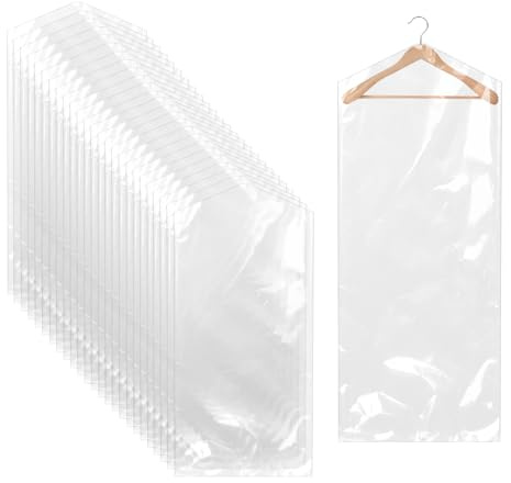 25 Stück Kunststoff Kleiderhüllen Kleidersack 150cm× 60cm transparente Kleiderschutzhülle Garment Bags für Anzüge Sakkos Hemden