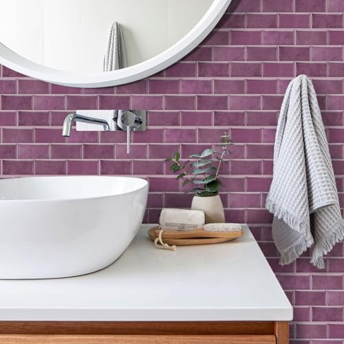 Mosaikfliesen Minimalistisches Lila Selbstklebende Fliesen Küche Pvc Klebefliesen Wasserdicht Tile Sticker Klebefliesen Küche Fliesen Zum Kleben Ölfest Fliesenaufkleber Fliesensticker 15x30cm/18 pcs
