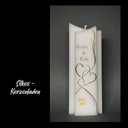 edle Hochzeitskerze mit Steinen - in Sonderform -Tricolor- ; inkl. Beschriftung ! I-22