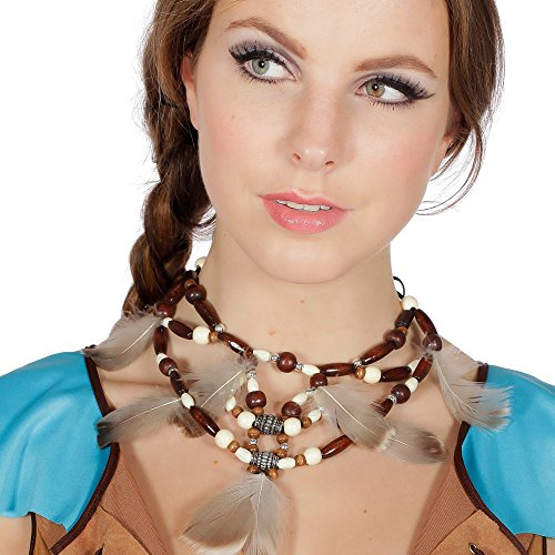PARTY DISCOUNT Kette Indianerin, mit Perlen und Federn
