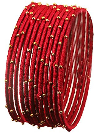 Touchstone Collezione bangle di filo di seta fatto a mano in filo di seta sintetica aspetto esotico con perline rossetto rosso bracciali di design per donna 2.25 Set di 12 Rosso