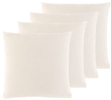 WOHNWOHL® Waffel Piqué Kissenhülle (45x45 cm / 4er Pack) • Kissenbezug aus 100% Baumwolle • Sofakissenbezug • Waffelpique Dekokissenhülle • Couchkissen Hülle • Farbe: Creme