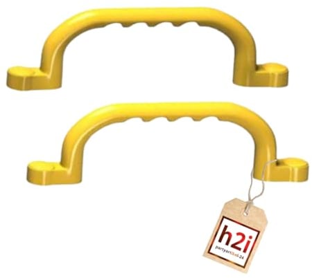 h2i 2 Stück Haltegriffe Spielturm & Klettergerüst | Kinder Handgriff aus Kunststoff für Stelzenhaus & Hochbett | wetterfeste Spielplatz Griffe | inkl. Befestigungsmaterial | Spielturm Zubehör | gelb