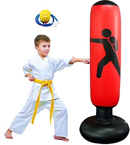 FOYOCER Sac de Boxe Gonflable Sac de Frappe sur Pied pour Enfant Fitness de Boxe Autoportant Tumbler Sac pour Karaté Fitness MMA pour Tout-Petit 61
