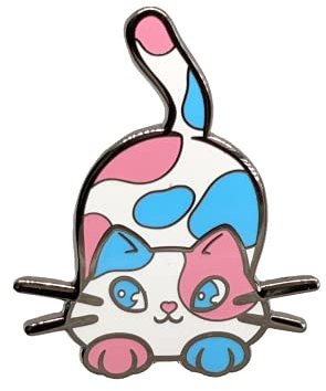 Trans Pride Calico Cat Enamel Pin in Transgender LGBT+ Flag Colors | Chibi Neko Subtle Pride Jewelry, S, enamel Zinc
