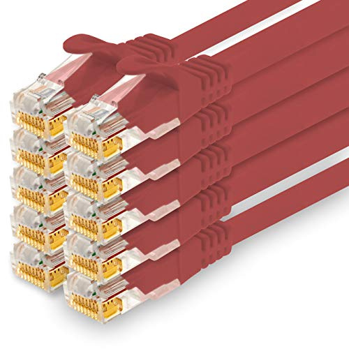 1CONN - 1,5m de cable de red, Ethernet, Lan y cable de par trenzado para máxima velocidad de Internet y conecta todos los dispositivos con conector RJ 45 rojo - 10 unidades