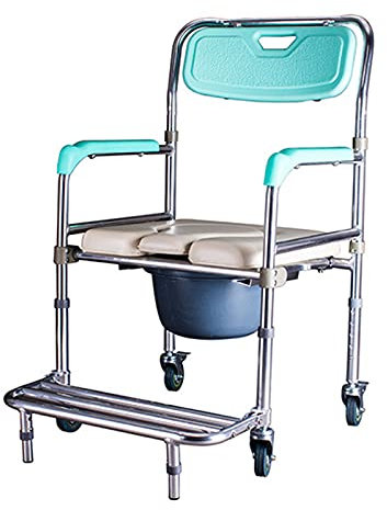 HJGHY Toilettenrollstuhl Höhenverstellbarer Mit Rollen und Fußstütze rutschfest Leichtgewicht Antirutschenden Nachtstuhl für Ältere und Behinderte