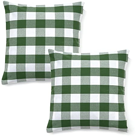 Asquare Kissenbezug 50x50 Kariert - Grüner Kissen Bezug aus hochwertiger Baumwolle - Kissenhülle mit Reißverschluss - Pillow Cover - Kopfkissenbezug im 2er Set