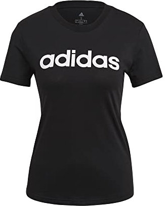 adidas Damen Essentials Slim Logo Tee, Black/White, L Tall