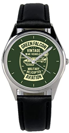 KIESENBERG Armbanduhr Army Green Falcon Hubschrauber Military Geschenk Artikel Idee Fan Damen Herren Unisex Analog Quartz Lederarmband Uhr 36mm Durchmesser B-21276