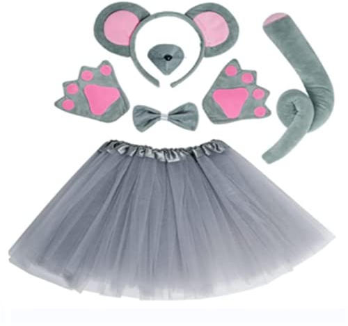 baotongle Maus Kostüm Set Ohren/Schwanz/Fliege Tutu Tierkleid Set Kinder Maus Kostüm Kostümparty, Faschingskostüme kinder Karneval
