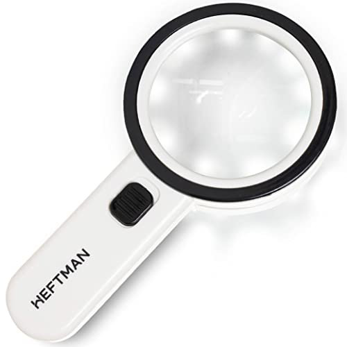 HEFTMAN Magnifying Glass With Light - 30X Large Magnifying Glass with 8cm Lens & 12 LEDs, Handheld High Power Magnifier for Reading, Inspection, Hobbies etc - Ideal for Macular Degeneration/Seniors