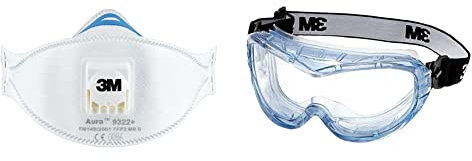 3M Aura 9322+C2, FFP2 Atemschutz-Maske für Handschleifen und Elektrowerkzeugarbeiten – 2 Stück & Vollsichtschutzbrille Fahrenheit FheitAF – Schutzbrille mit AS, AF & UV Beschichtung