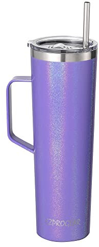 Ezprogear 1000 ml Stainless Steel Coffee Mug with Handle Double Wall Insulated Cup for Travel, Camping (Glitter Violet)