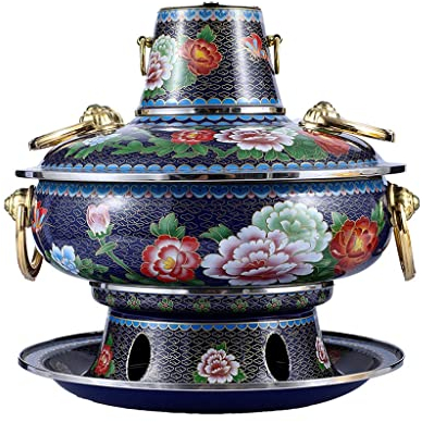 Fleisch-Fondues Peking Hot Pot Old Peking Red Kupfer Hotpot Chinesische Tranditional Cloisonne Holzkohle Old Hotpot Anti Schuppen Griff Passend Für Winter Und Picknick ( Farbe : Blau , Size : 36cm )