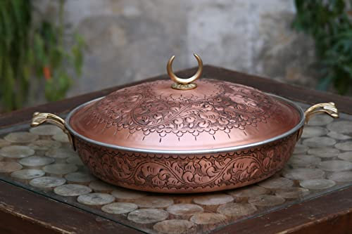 Siviss Set di Pentole in Rame Tradizionali con Coperchi, Pentole in Rame Fatti a Mano, 18-33 cm, 1950 gr, Stagno Interno, Maniglie in Ottone