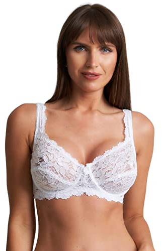 ShopMCR Ladies Full Cup Lace Underwired Bra Soft Cup Full Coverage Non-Padded Push up Women’s Bra (White, 34D)