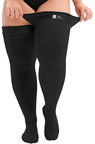Durio Damen Große Größen Kniestrümpfe Oberschenkelhohe Socken Overknee Lange Stiefel Strümpfe Thigh High Socks Beinwärmer Schwarz Einheitsgröße