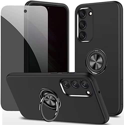 Dechyi Privacy Coque pour Samsung Galaxy S23 5G Housse Etui avec Anti-Espion Verre trempé avec Support de Bague résistant aux Chocs résistant aux Rayures PC Silicone Heavy Duty-Noir