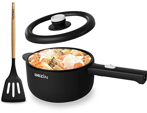 DEZIN Electric Cooker, 2L Non-Stick Sauté Pan, Rapid Noodles Cooker, Mini Pot for Ramen with Power Adjustment, Dorm Room Essential (Egg Rack Included)