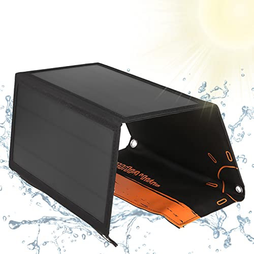 Breadom Panel Solar, Placa Portátil Impermeable Plegable Puertos USB Duales Panel Solar Bolsa Plegable Plegable Recargable para Exteriores