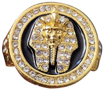 MayiaHey Pharao-Ring, Tutanchamun Ring für Männer, Altägyptischer Pharaonen Kopfring Pharao Schmuck,Gotisch Horus Pharao Ring Hip Hop Gold Pharao Band Ring Punk Pharao Siegelring für Jungen (17.3)