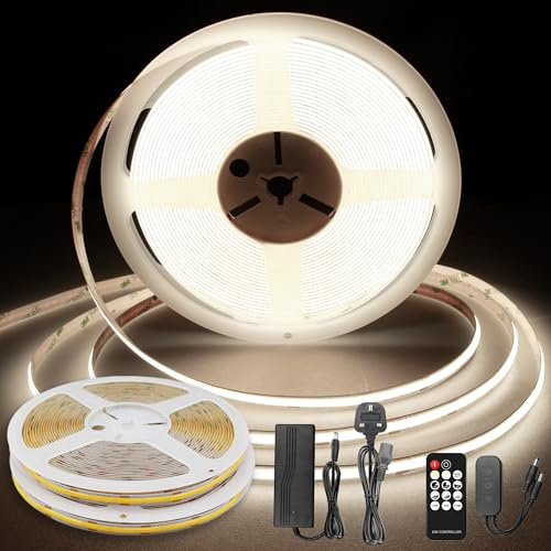 TTWAY COB LED Strip 20M, DC24V LED Strips 4000K with Power Supply | 2x10m, Remote Controller, Flexible, Cuttable, CRI 92+, 8mm Width, Dimmable LED Strip Lights for Home Decoration