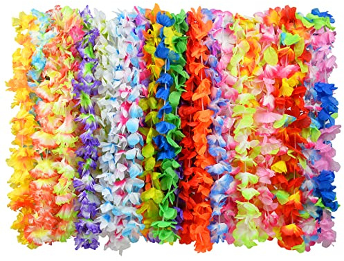 KEYIDO 36 Pack Hawaiian Garland Leis Necklaces Flower Garlands for Adults Hawaiin Neck Garland Multipack for Summer Tropical Hawaii Luau Beach Party Fancy Dress Decorations