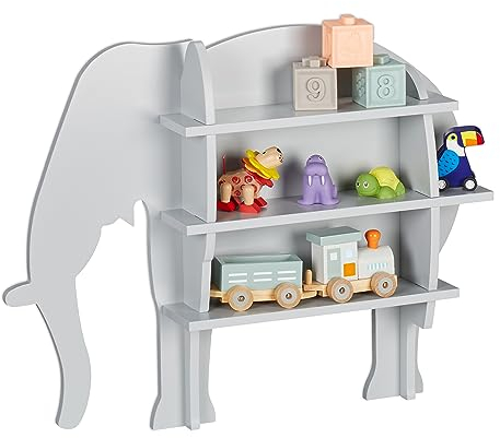 Relaxdays Kinderregal Elefant, 2 offene Fächer, Bücherregal Kinder, Wand, HxBxT: 50x63,5x10 cm, Kinderzimmer Regal, grau