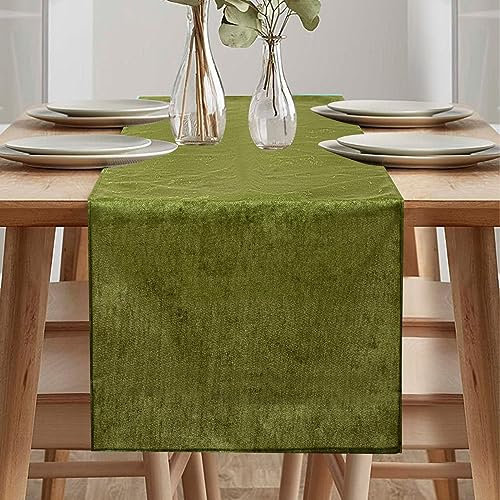 Samt Tischläufer, Tischläufer Modern, Abwaschbar Tischläufer, Tischläufer Leinenoptik für Esszimmer Party Urlaub Draußen Drinnen Dekoration (Frostsamt Grün, 40 x 140 cm)