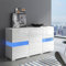 Sweiko Commode Blanc Brillant, Buffet avec 2 Portes et 3 Tiroirs Armoire de Rangement avec 16 Couleurs LED Meuble Polyvalent pour Salle à Manger Salon