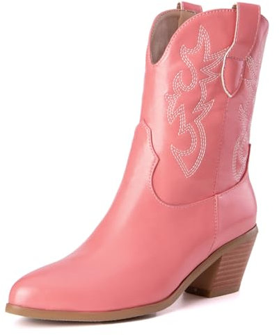 Donne Western Stivali da cowboy with Embroidered Moda Retrò Classico Basic Mid Calf Wide Calf Stivali Cowgirl per donne Ragazze Le signore rosa Numero 33