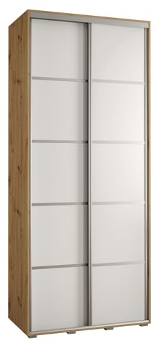 MEBLE KRYSPOL Davos 4 120 Schrank mit Zwei Schiebetüren für Schlafzimmer - Moderner Kleiderschrank mit Kleiderstange und Regalen - 235,2x120x45 cm - Artisan Weiß Silber