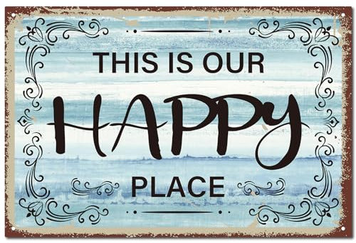 CREATCABIN This is Our Happy Place-Schild,Dekor,Vintage-Retro-Blechschild,Metall-Wandkunst,Plakette,Eisengemälde,Poster,Wandbild,Bauernhaus-Dekoration Für Küche,Wohnzimmer,Zuhause,20x30cm
