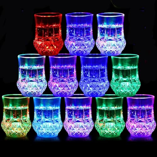 MODOAO Confezione da 12 bicchieri con luce a LED multicolore ad attivazione automatica, per vacanze, festival, feste di compleanno, bar, discoteche
